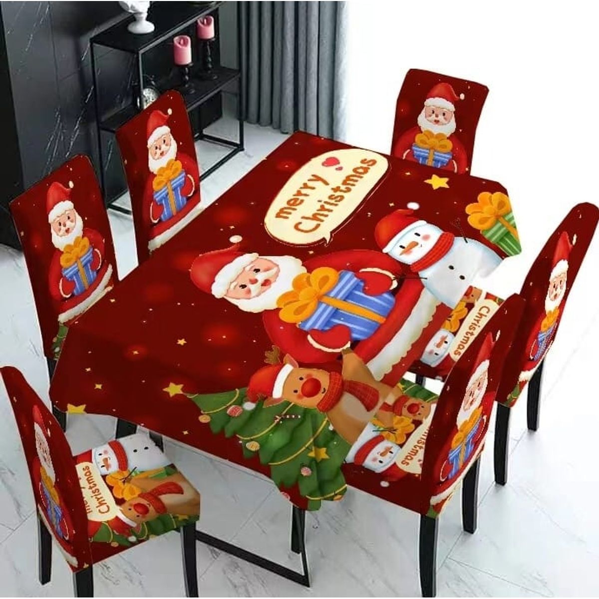 GENERICO - Set Mantel de Mesa  Fundas Para Silla Navideño