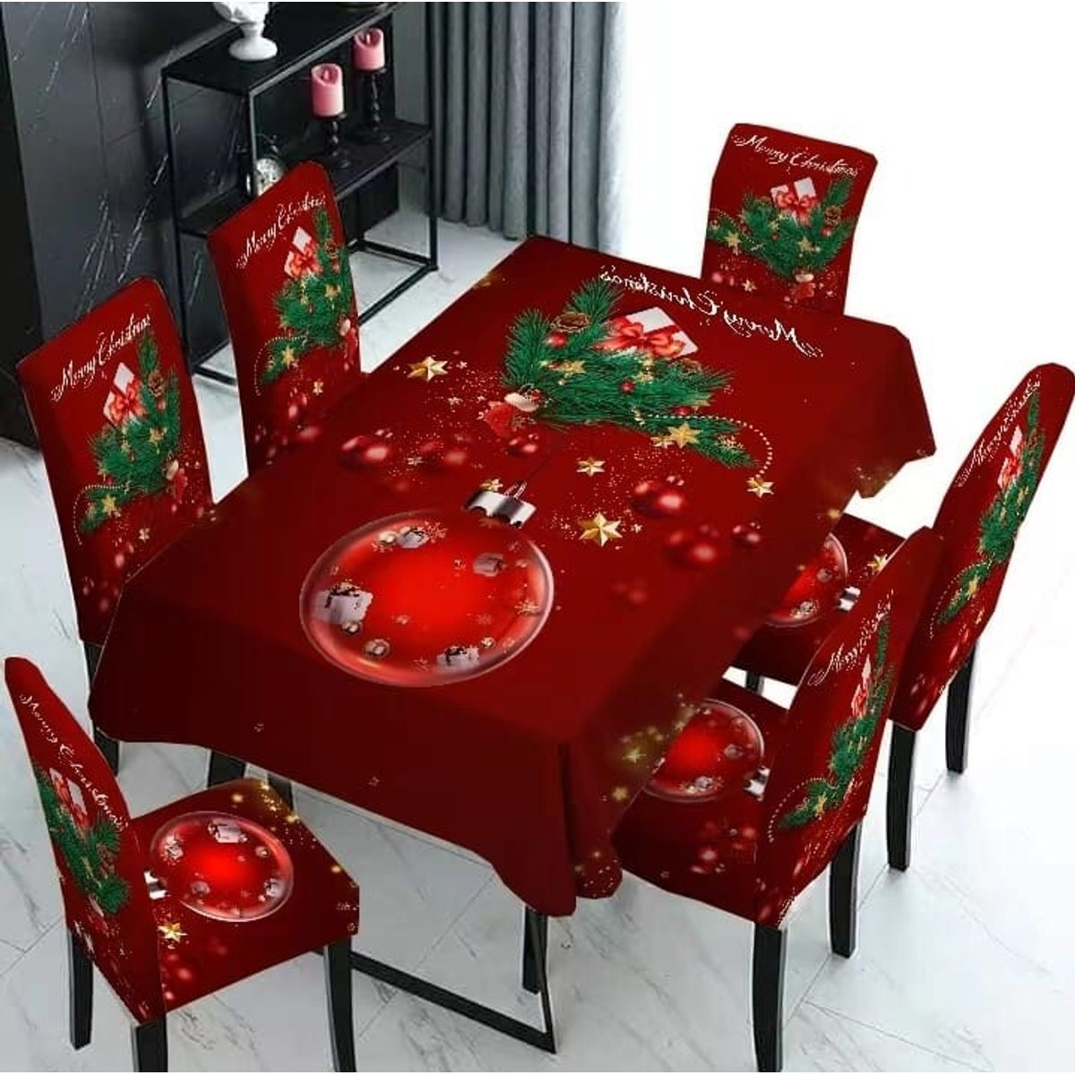 GENERICO - Set Mantel de Mesa  Fundas Para Silla Navideño