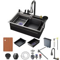 Lavaplatos Cascada Negro Acero Inox 304 Kit Completo 68x45cm