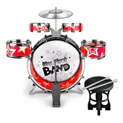 GENERICO - Bateria Musical De 5 Tambores  Para Niños Jazz Drum Roja