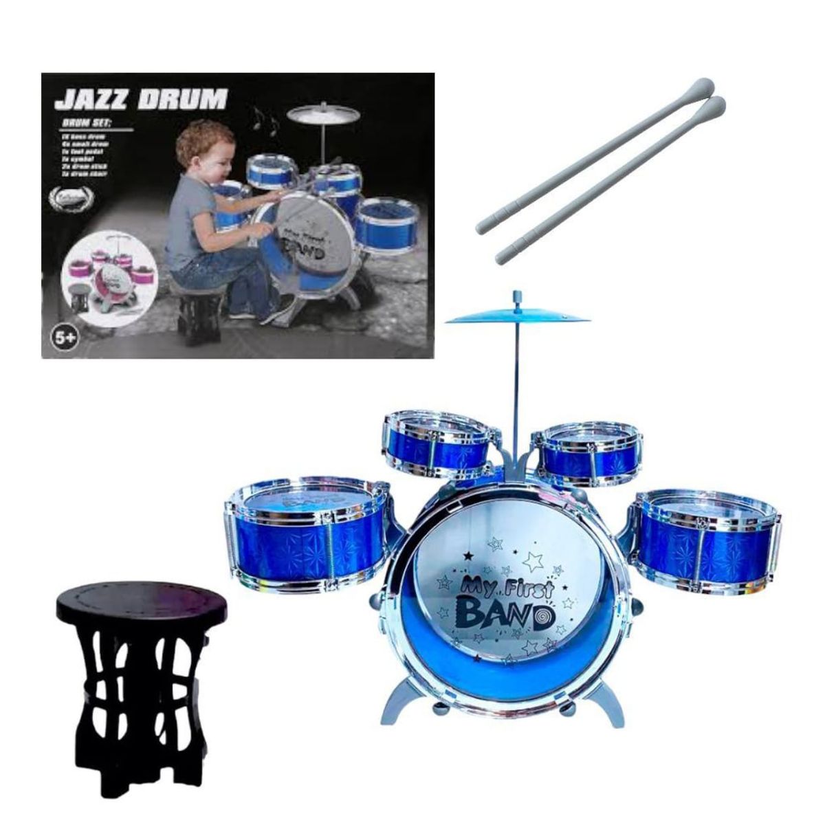GENERICO - Bateria Musical De 5 Tambores  Para Niños Jazz Drum Azul