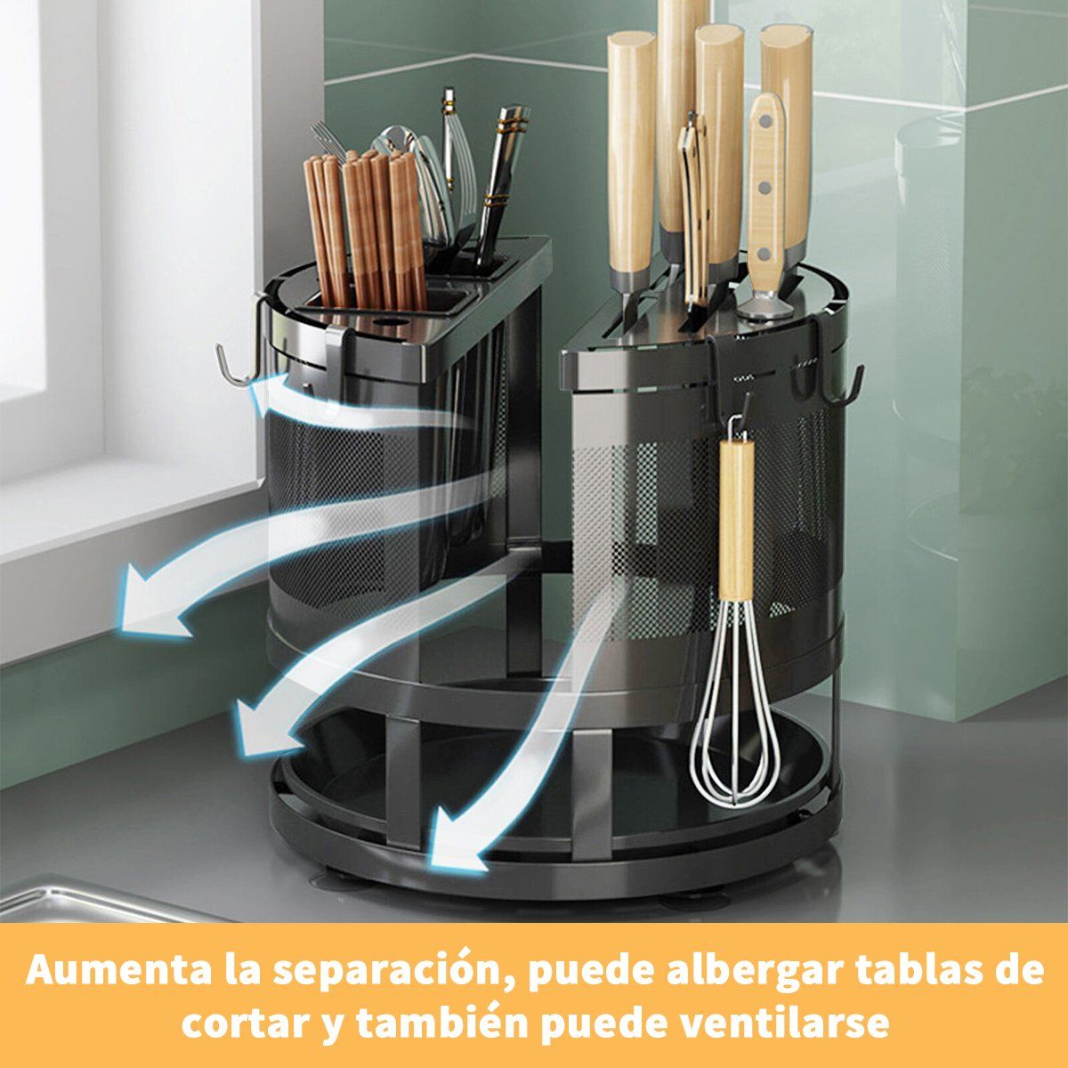 HALMAN - Porta Servicios Escurridor Cocina Utensilios Giratorio