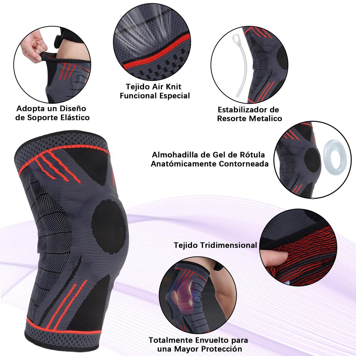 WELDMON - Rodilleras deportivas Elastica Ajustable-Rojo-L