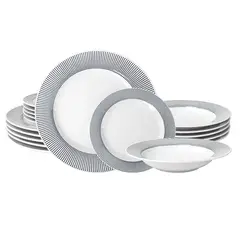 DANNY HOME - Juego de Vajillas Porcelana Bordado con Puntitos 18 Piezas