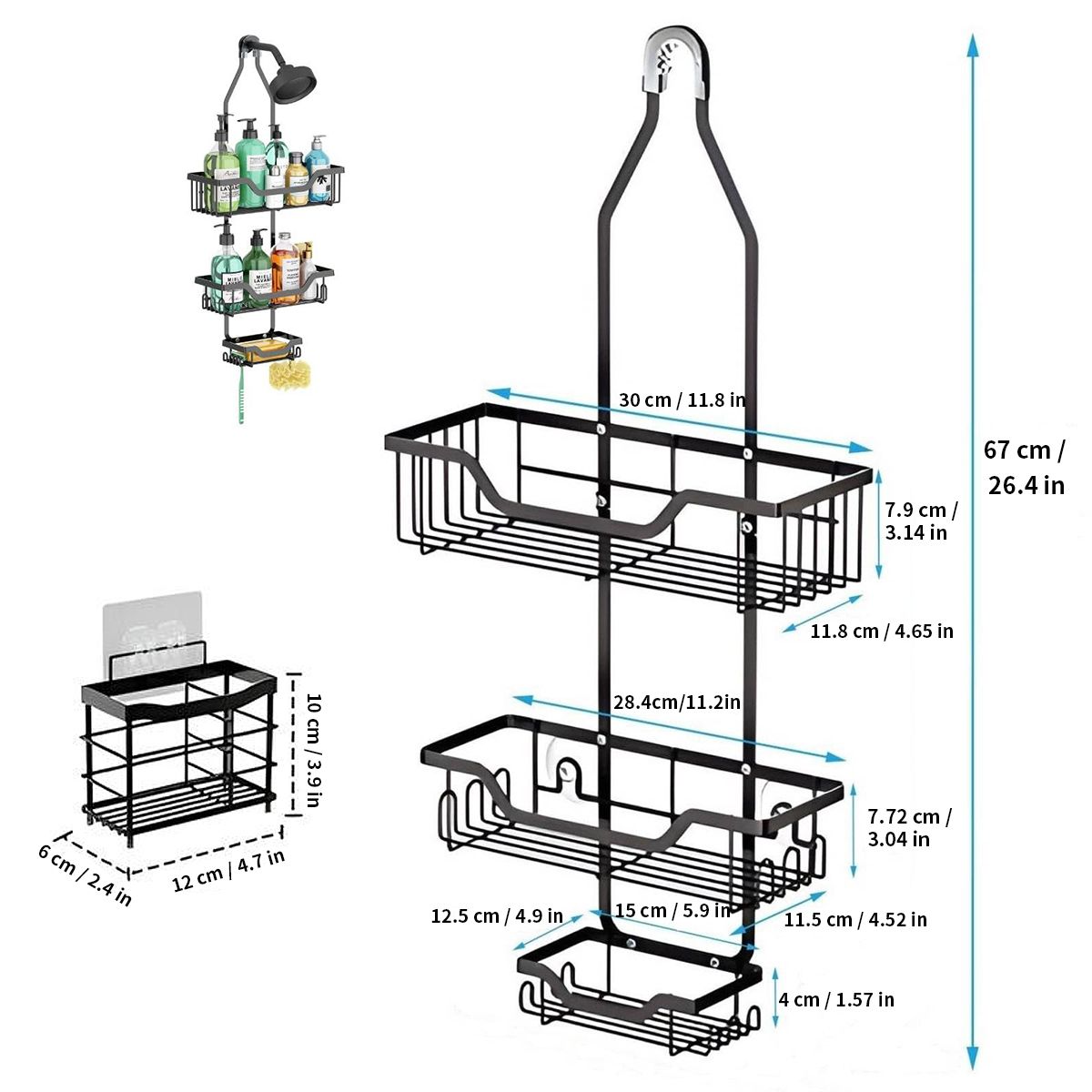 HALMAN - Organizador de Ducha Colgante Acero Inoxidable-3 Niveles