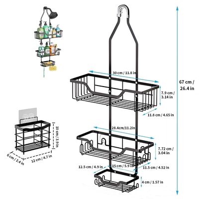 Imagen 2 del producto Organizador de Ducha Negro 3 Niveles Colgante sin Taladrar