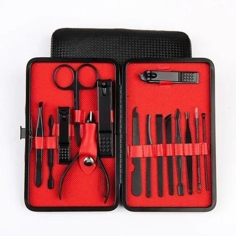 GENERICO - Set Manicura Alicate Pinzas Tijera Corta Uñas 15 Pzs Negro
