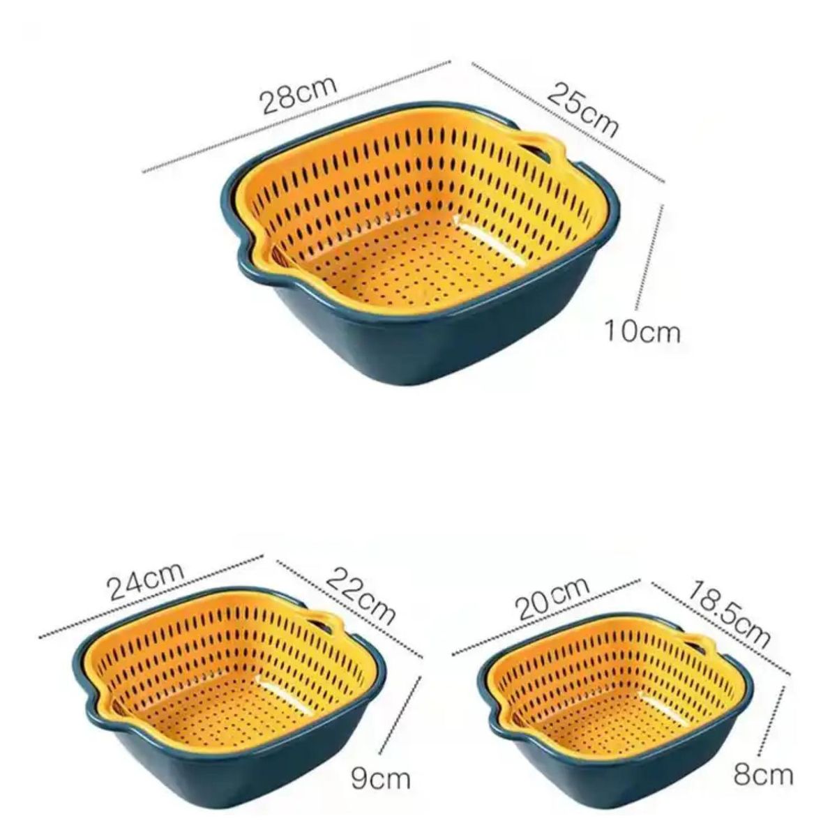 GENERICO - Pack 3 Cestas De Almacenamiento Escurridoras Azul Amarillo