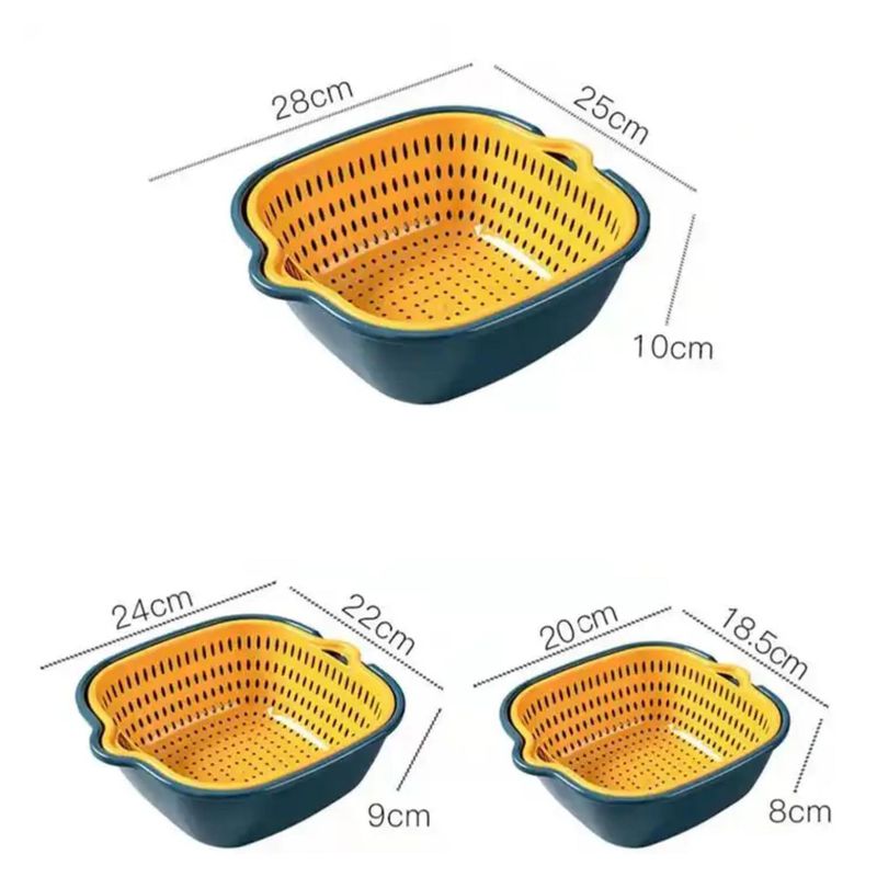 GENERICO - Pack 3 Cestas De Almacenamiento Escurridoras Azul Amarillo