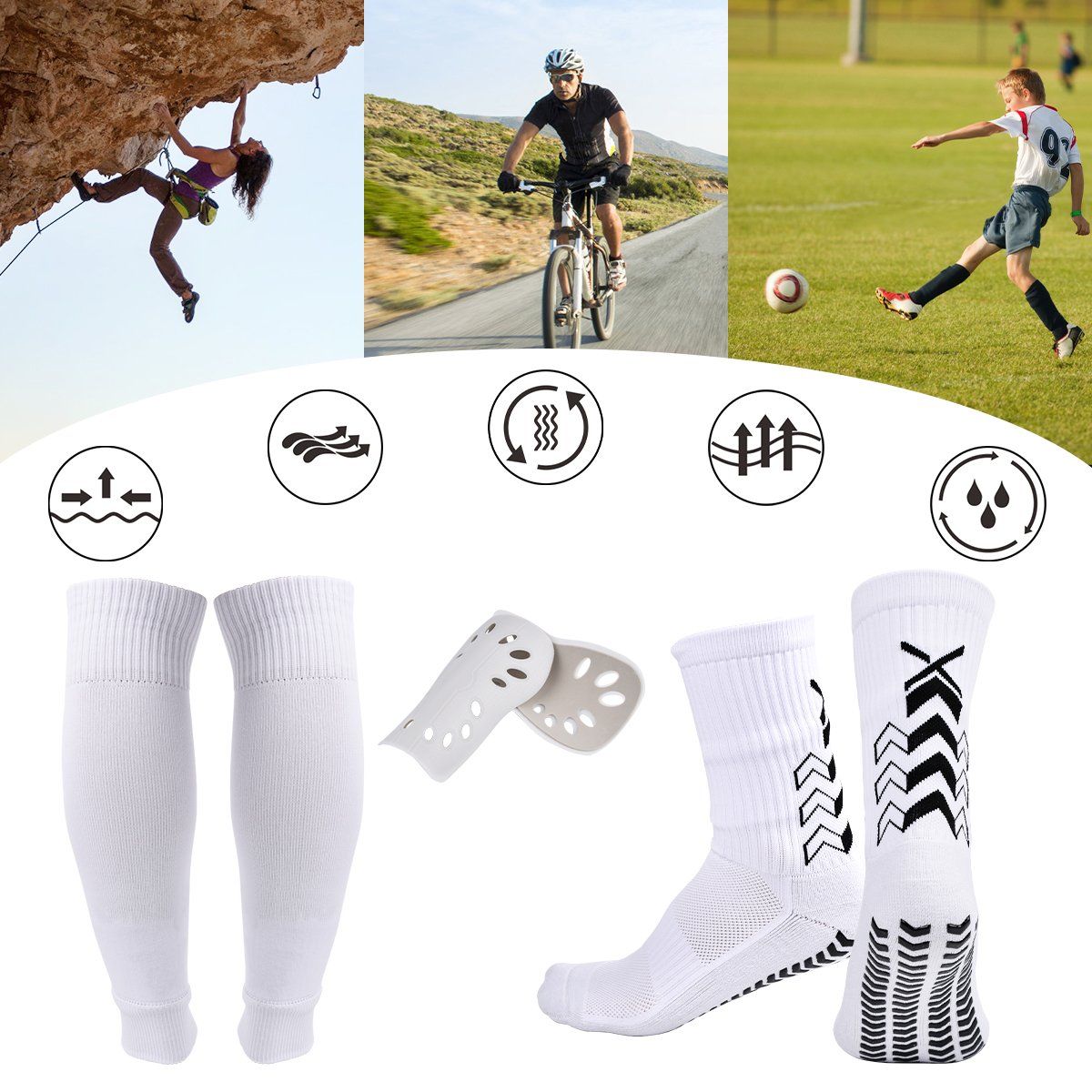 KOKILA - Kit Fútbol 3 en 1: Calcetas Antideslizantes + Canilleras Pro