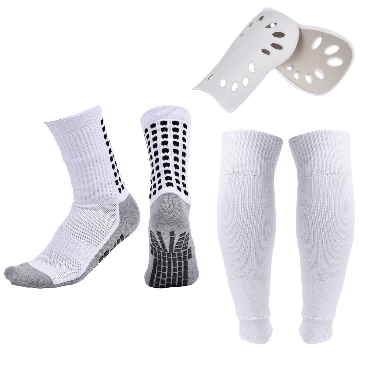 KOKILA - Kit Futbol 3 en 1 Calcetas Antideslizantes Canilleras Pro