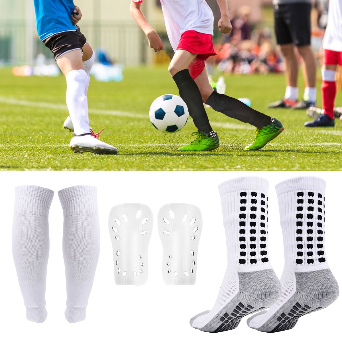 KOKILA - Kit Futbol 3 en 1 Calcetas Antideslizantes Canilleras Pro