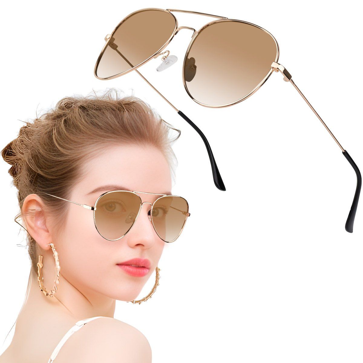 KOKILA - Lente De Sol Polarizado Estilo Aviador Uv 400 Marco De Metal