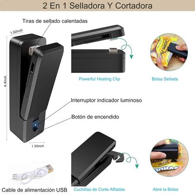 Imagen 2 del producto Sellador de bolsas de plástico sellador recargable USB-Negro