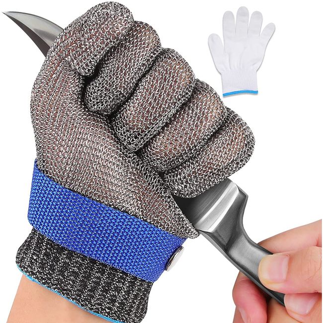 WELDMON - Guantes resistentes de acero inoxidable grado de comida alimentaria-L