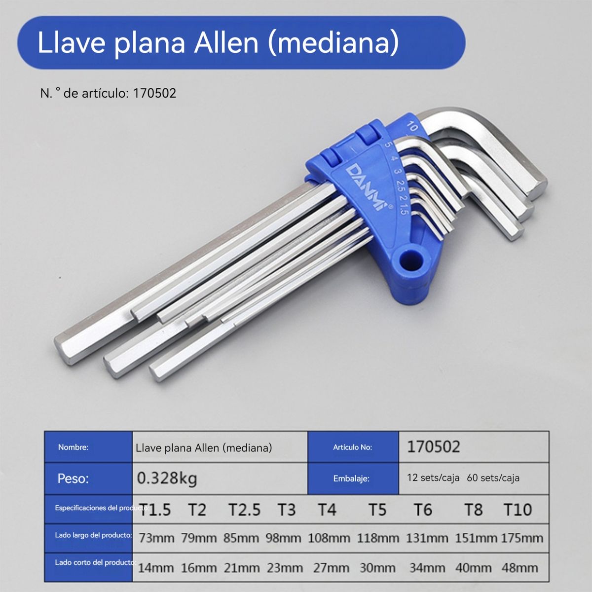 GENERICO - Juego De Llaves Hexagonales Medianas M Largas 9 Piezas