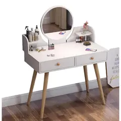 GENERICO - Tocador De Madera Con Espejo 2 Cajones Blanco Y Luz Led