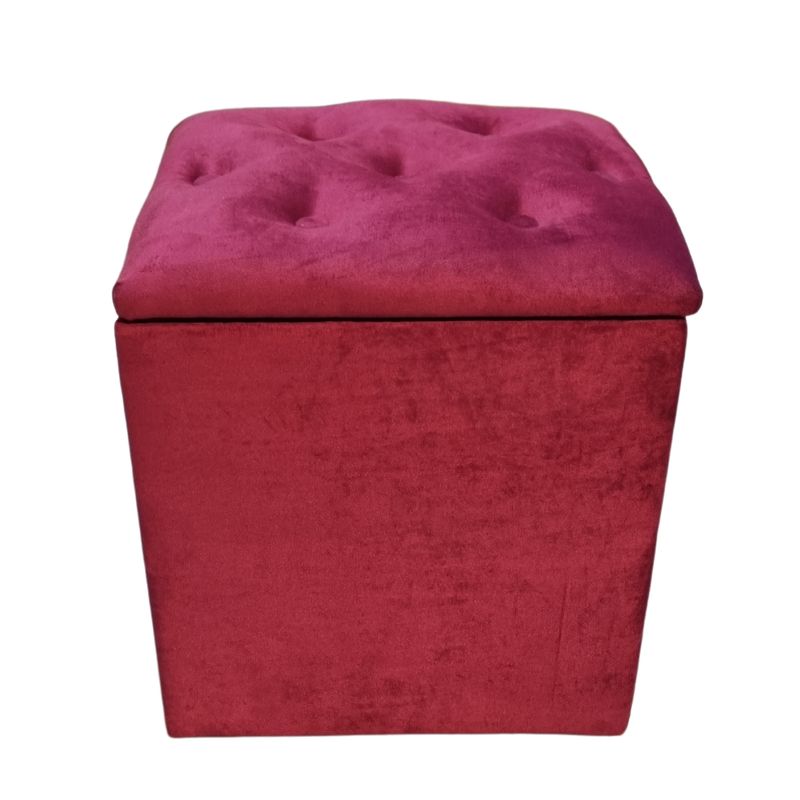 GENERICO - Pouf Baul Burdeo Felpa Botone 40x33x50 Rimar