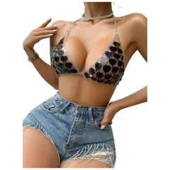 GARSIL - Crop Top Mujer - Sosten De Fiesta - Lentejuelas Con Forma de Corazon
