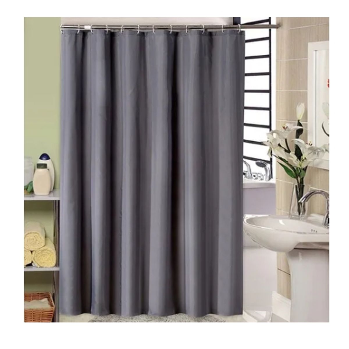 GENERICO - Cortina Baño Impermeable 180x180 Cms + 12 Ganchos