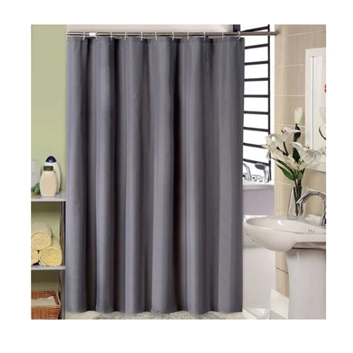 GENERICO - Cortina Baño Impermeable 180x180 Cms + 12 Ganchos