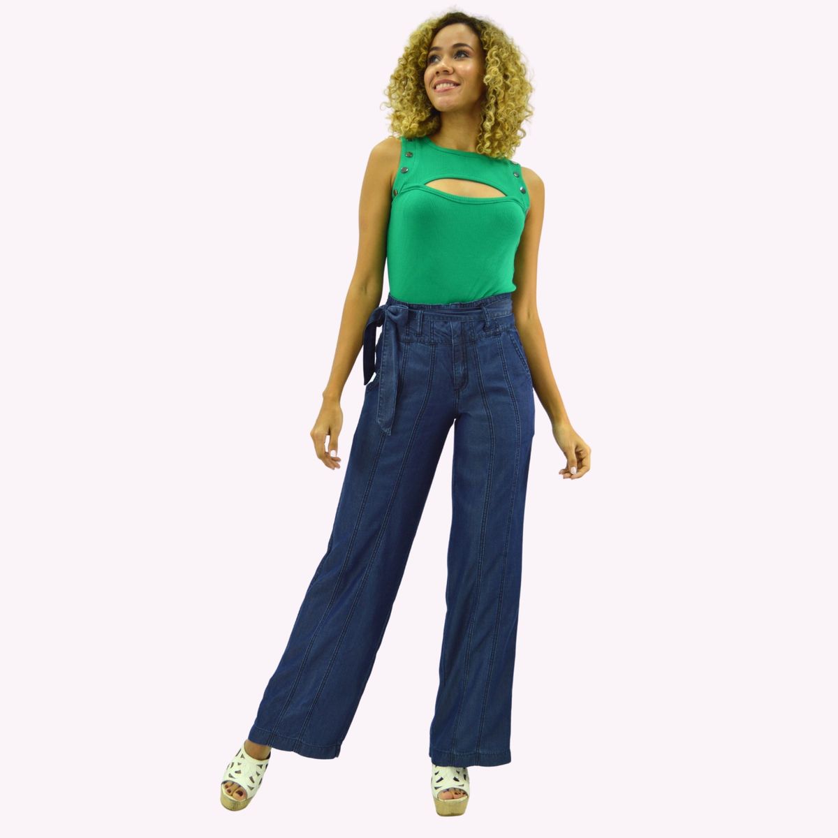 TENTATION - Pantalon Palazzo Cortes  Azul