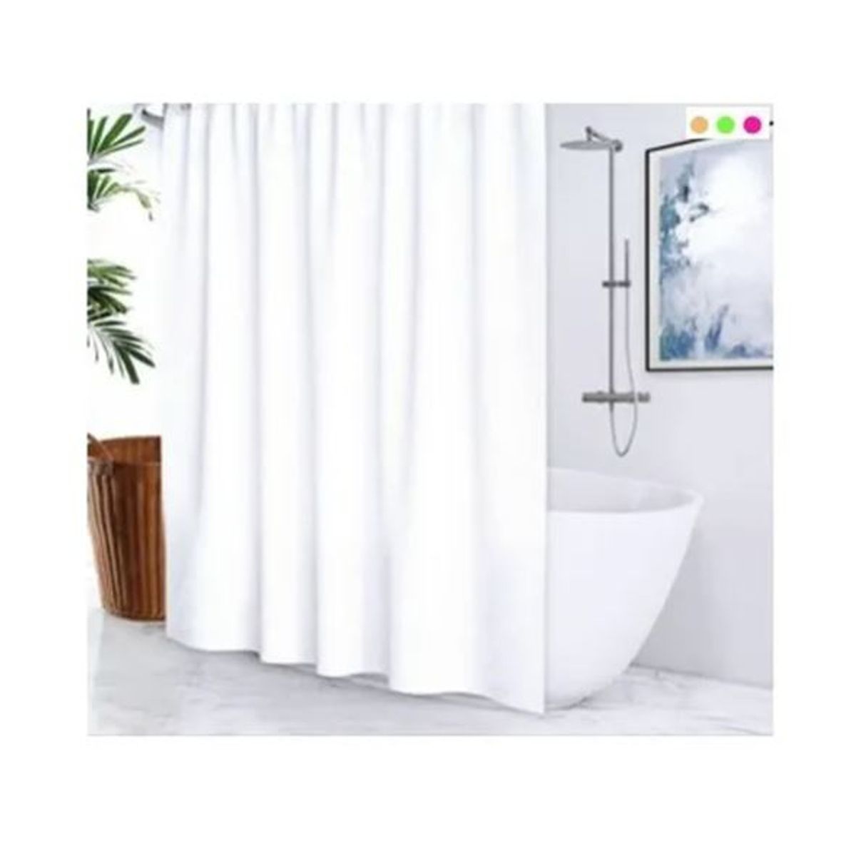 GENERICO - Cortina De Baño Blanca 100 Impermeable 12 Argollas Blancas