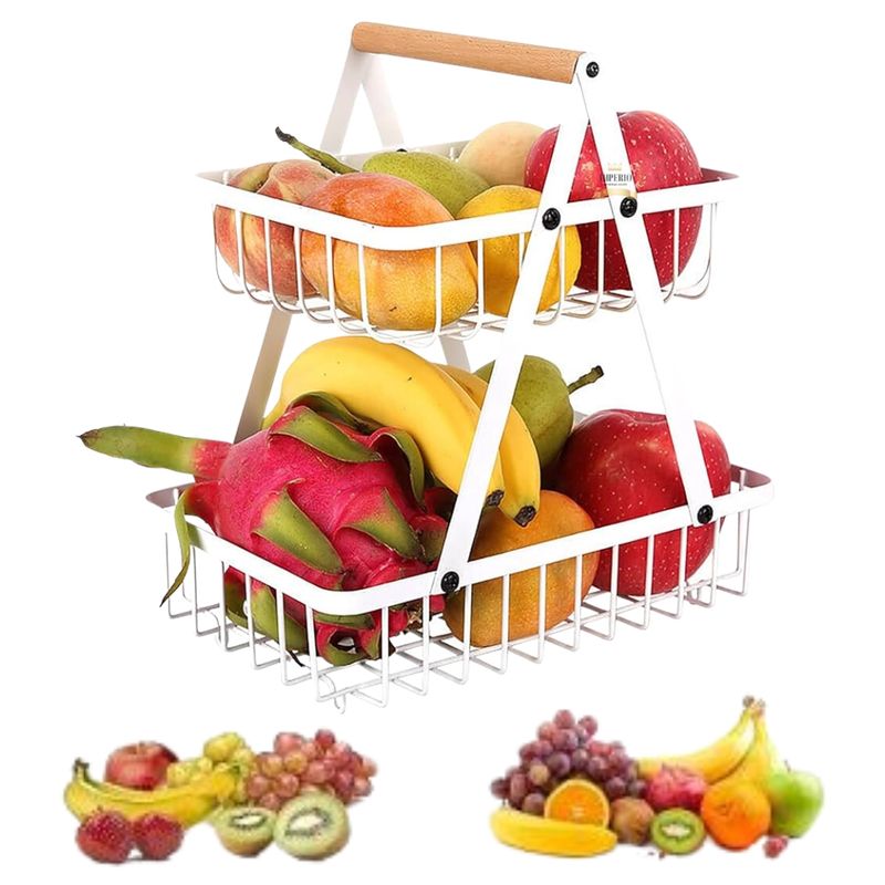 GENERICO - Cesta Organizador Multiuso 2 Niveles Fruta Soporte Portatil