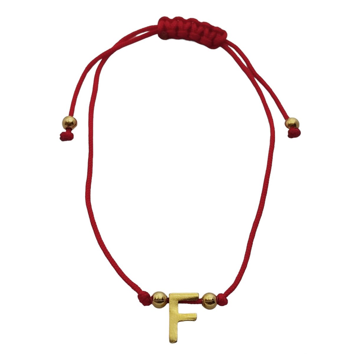 COGGIOLA - Pulsera Letra F Cordón Rojo Enchapado Oro 18K