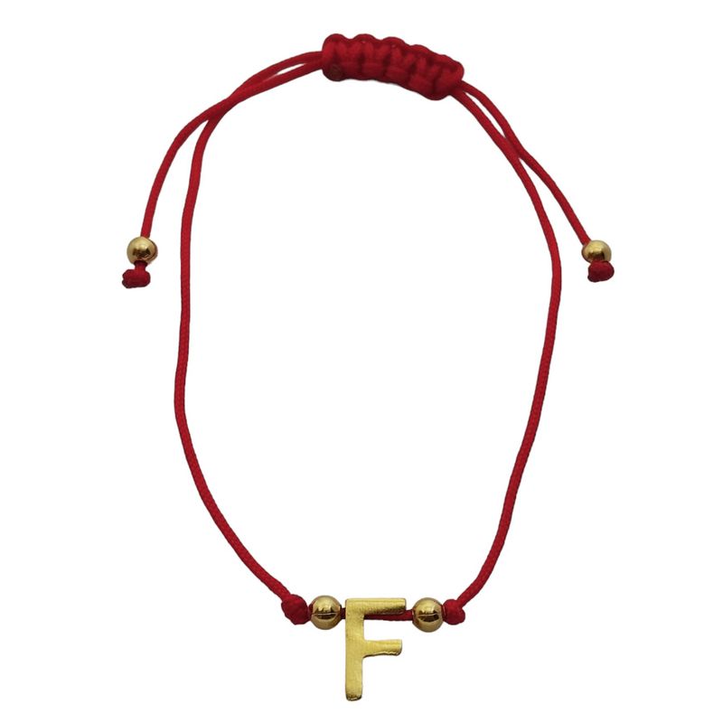ANDREA COGGIOLA JOYAS - Pulsera Letra F Cordón Rojo Enchapado Oro 18K