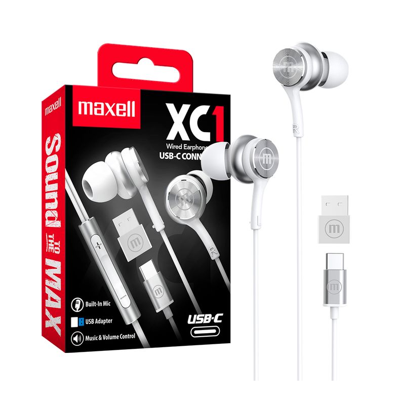 MAXELL - Audifonos Maxell XC1 Manos Libres UBS-C con Adaptador UBS-A