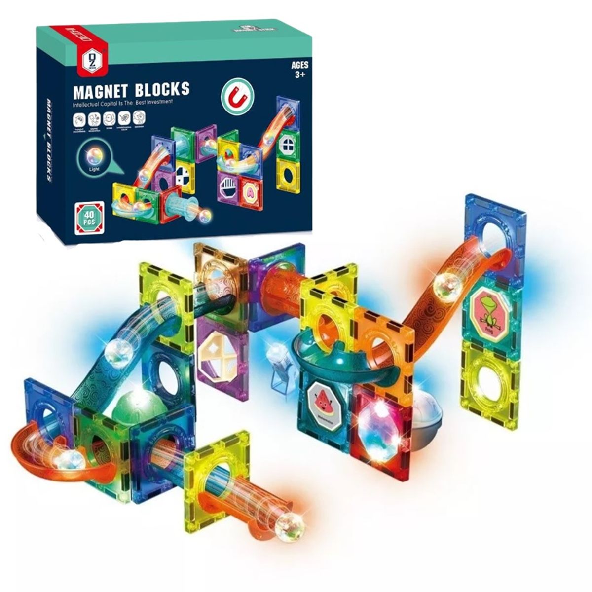 GENERICO - Set De Bloques Construcción 40 Piezas Magnéticas Luminosos