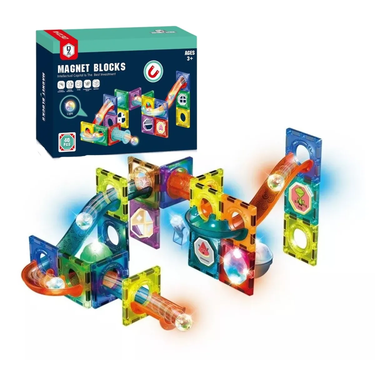 GENERICO - Set De Bloques Construcción 40 Piezas Magnéticas Luminosos