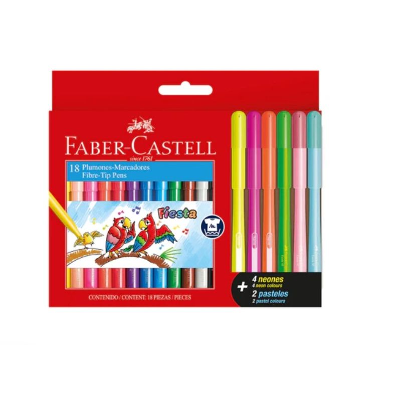 FABER-CASTELL - Marcador Fiesta Faber-Castell 18 Colores (4 neon + 2 pastel)