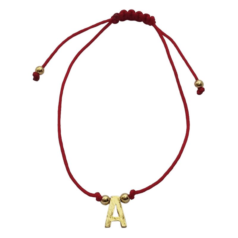 ANDREA COGGIOLA JOYAS - Pulsera Letra A Cordón Rojo Enchapado Oro 18K