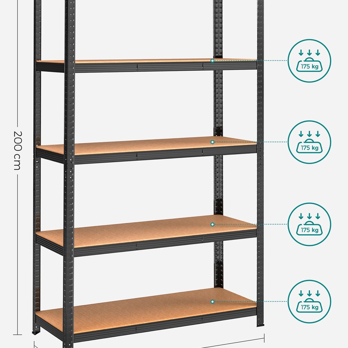 VASAGLE - Estante Industrial Acero 200x120x60 XL