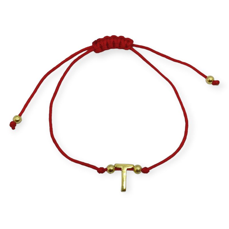 ANDREA COGGIOLA JOYAS - Pulsera Letra T Cordón Rojo Enchapado Oro 18K
