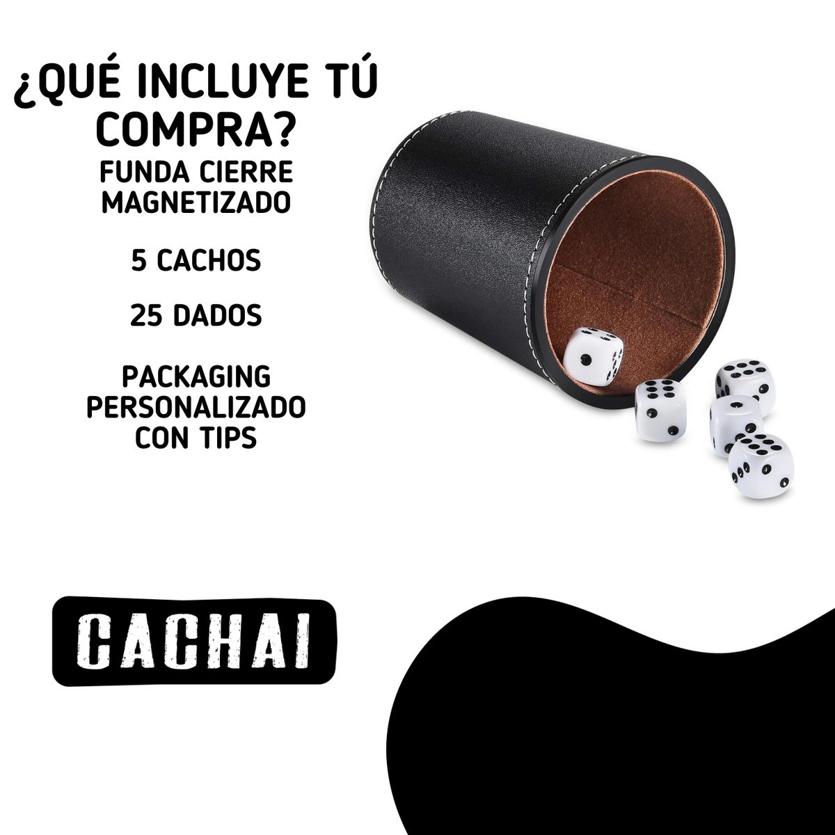 CACHAI - Juego De 5 Cachos Cuero Pu Dados Cachai Set De Mesa Familiar