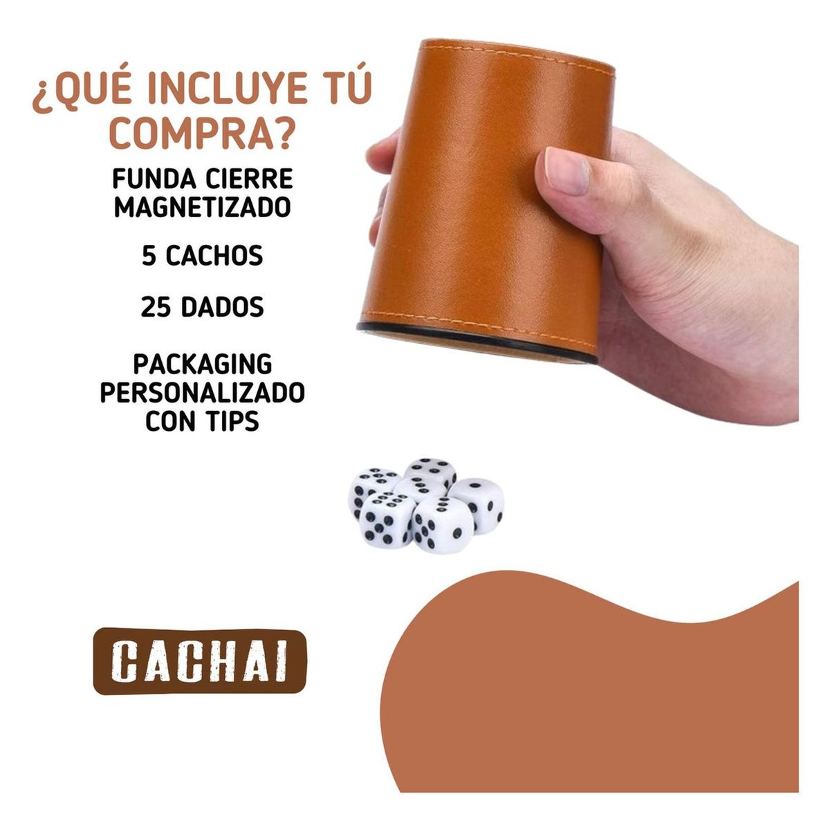 CACHAI - Juego De 5 Cachos Cuero Pu Dados Cachai Set De Mesa Familiar