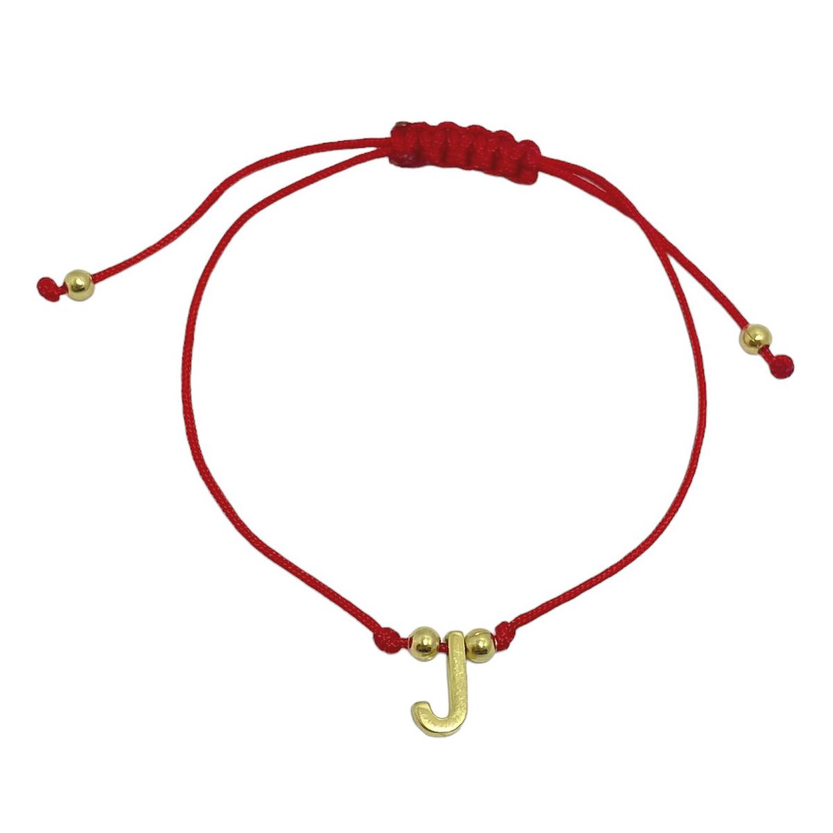 COGGIOLA - Pulsera Letra J Cordón Rojo Enchapado Oro 18K