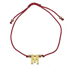 COGGIOLA - Pulsera Letra M Cordón Rojo Enchapado Oro 18K