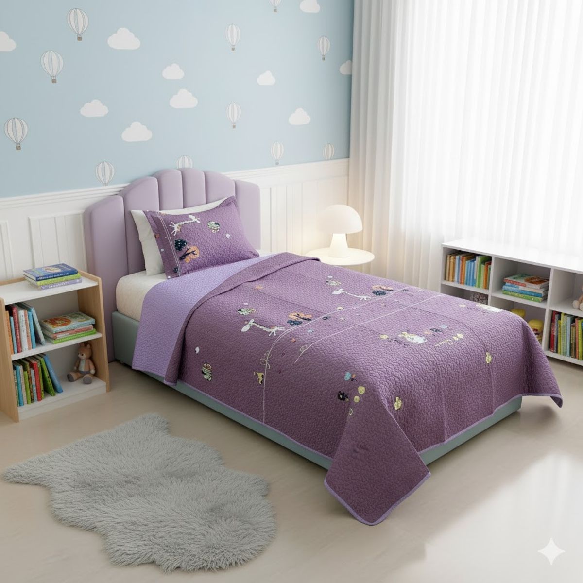 GENERICO - CUBRECAMA QUILT PARA NIÑA 1.5 PLAZA DISEÑO MORADO INFANTIL
