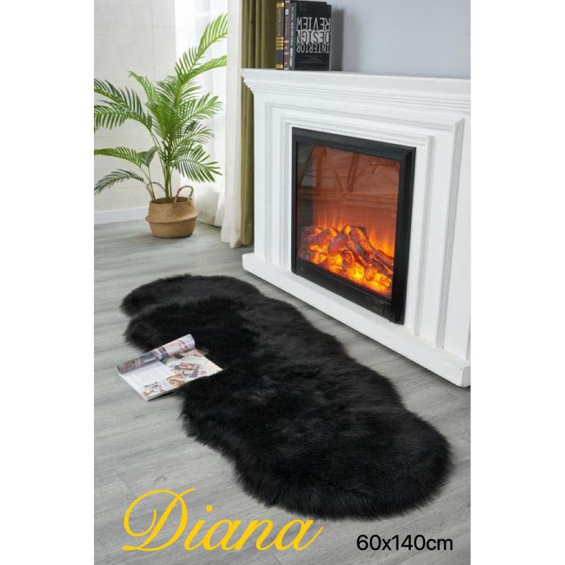 GENERICO - ALFOMBRAS CURVAS PELO DE OVEJA 60X140 NEGRO