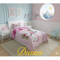 CUBRECAMA QUILT PARA NIÑA 1.5 Plaza DISEÑO UNICORNIO ROSA