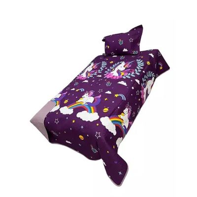 Imagen 2 del producto CUBRECAMA QUILT DE VERANO 1.5 PLAZA INFANTIL MORADO UNICORNIO