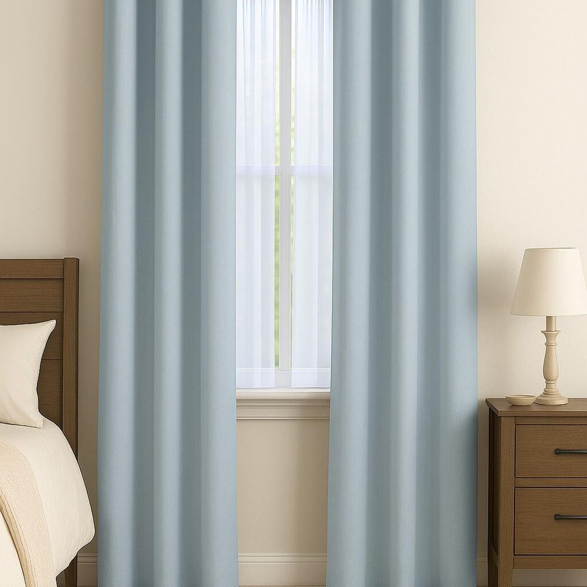 CLEMS CORTINAS - Pack 2 Cortina de Tela Delgada 100% Blackout Azul Claro 225x140 cm