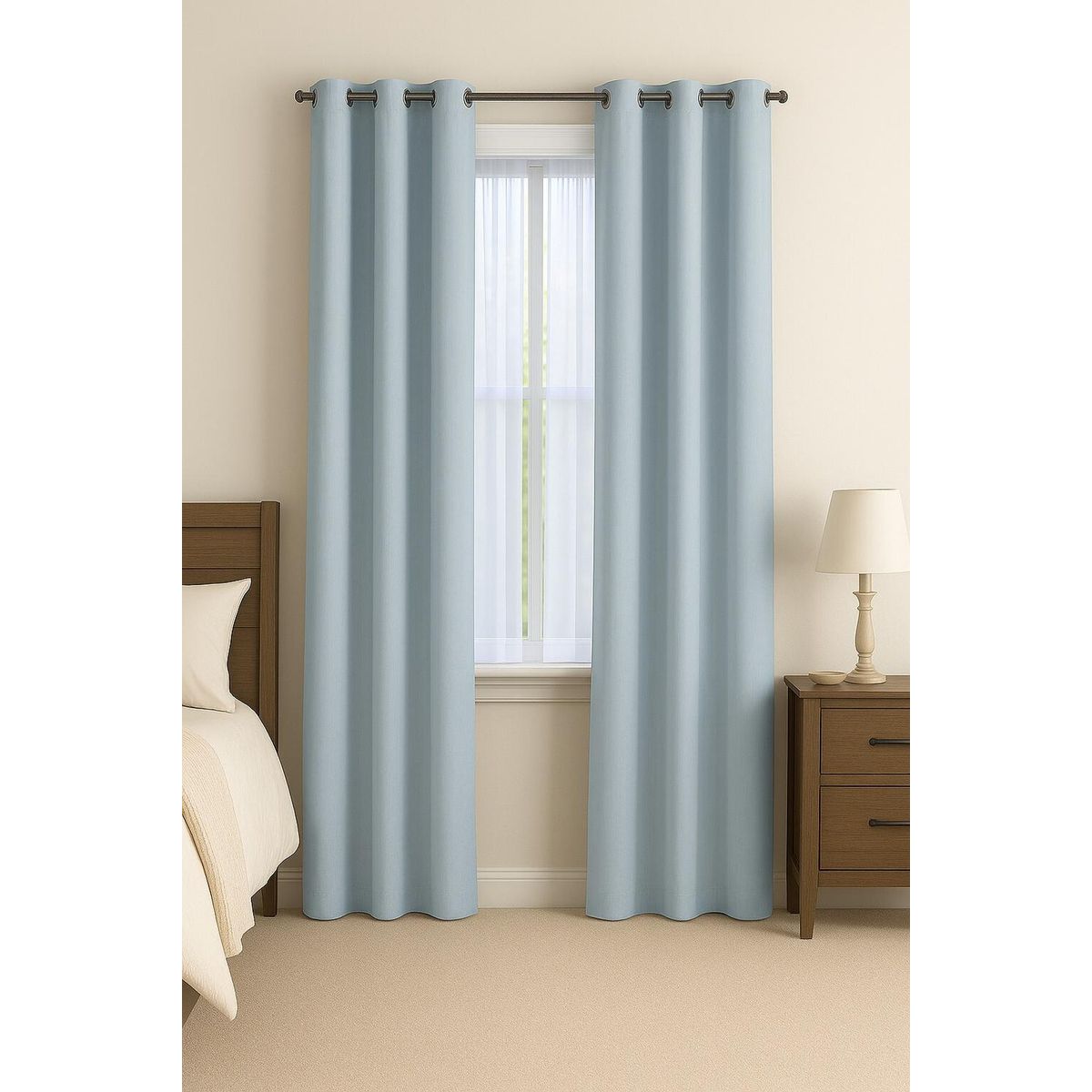 CLEMS CORTINAS - Pack 2 Cortina de Tela Delgada 100% Blackout Azul Claro 225x140 cm