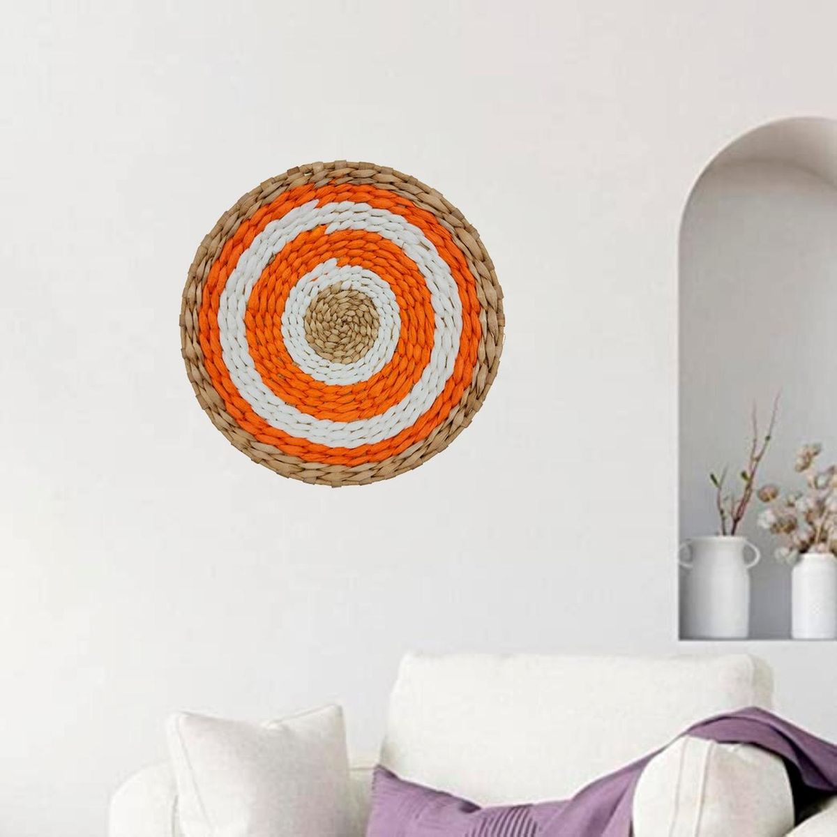 GENERICO - Circulo Decoración De Mimbre Para Pared Casa Terraza Mediano - Naranja - Talla única