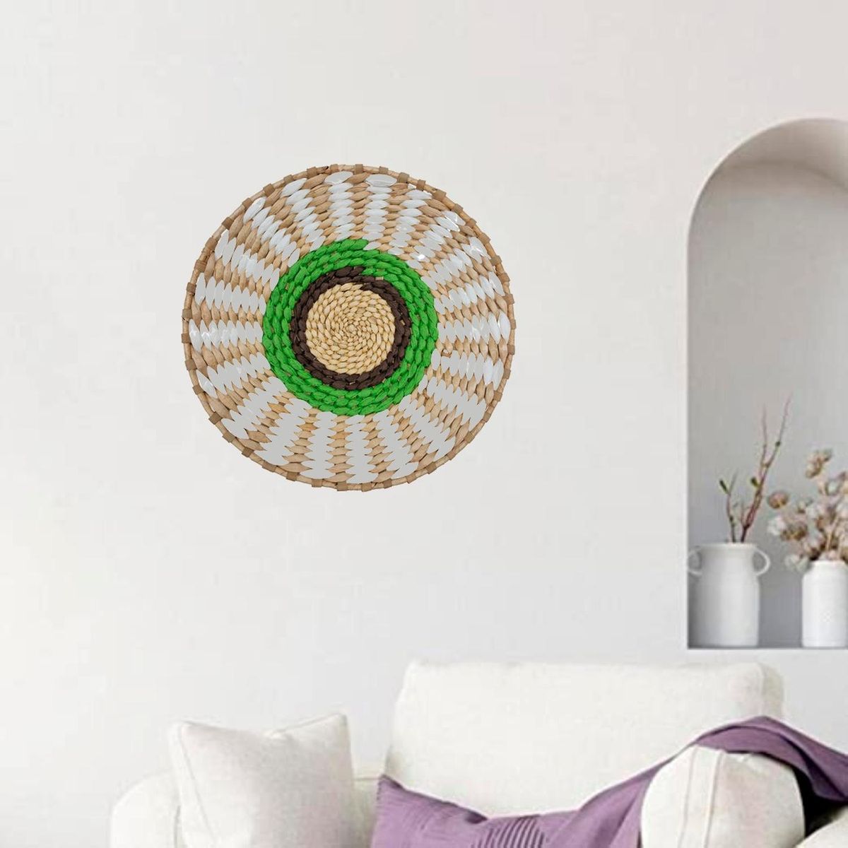 GENERICO - Circulo Decoración De Mimbre Para Pared Casa Terraza Mediano - Verde - Talla única