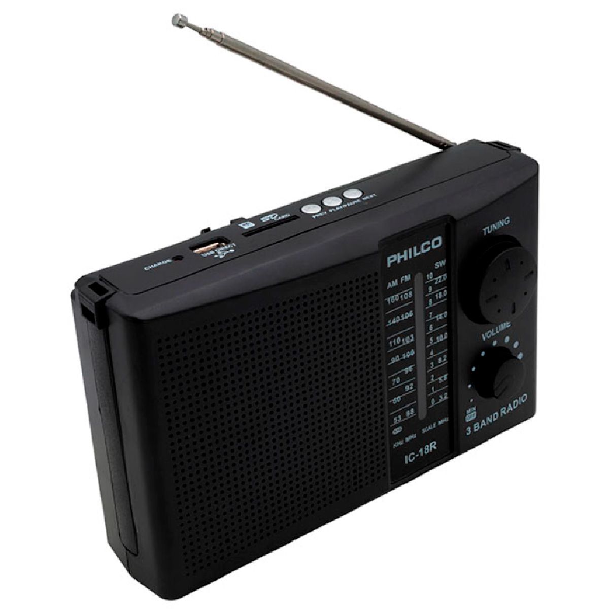 PHILCO - Radio Portatil Recargable AM/FM Philco IC-18R USB/SD Negro